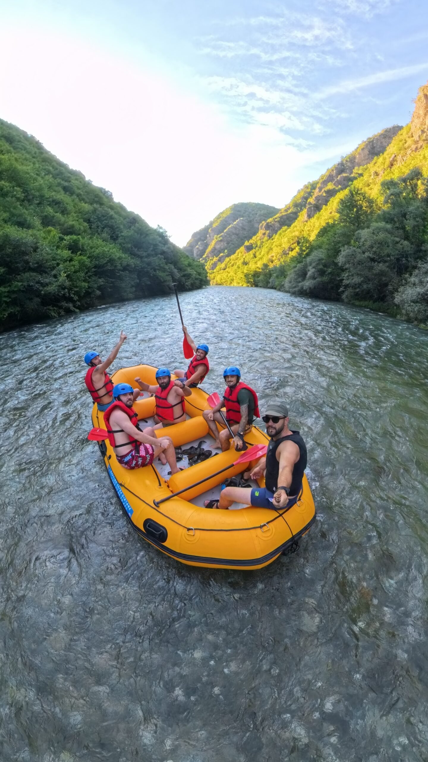 Deep Canyon rafting in Dibër through narrow rock formations and fast water